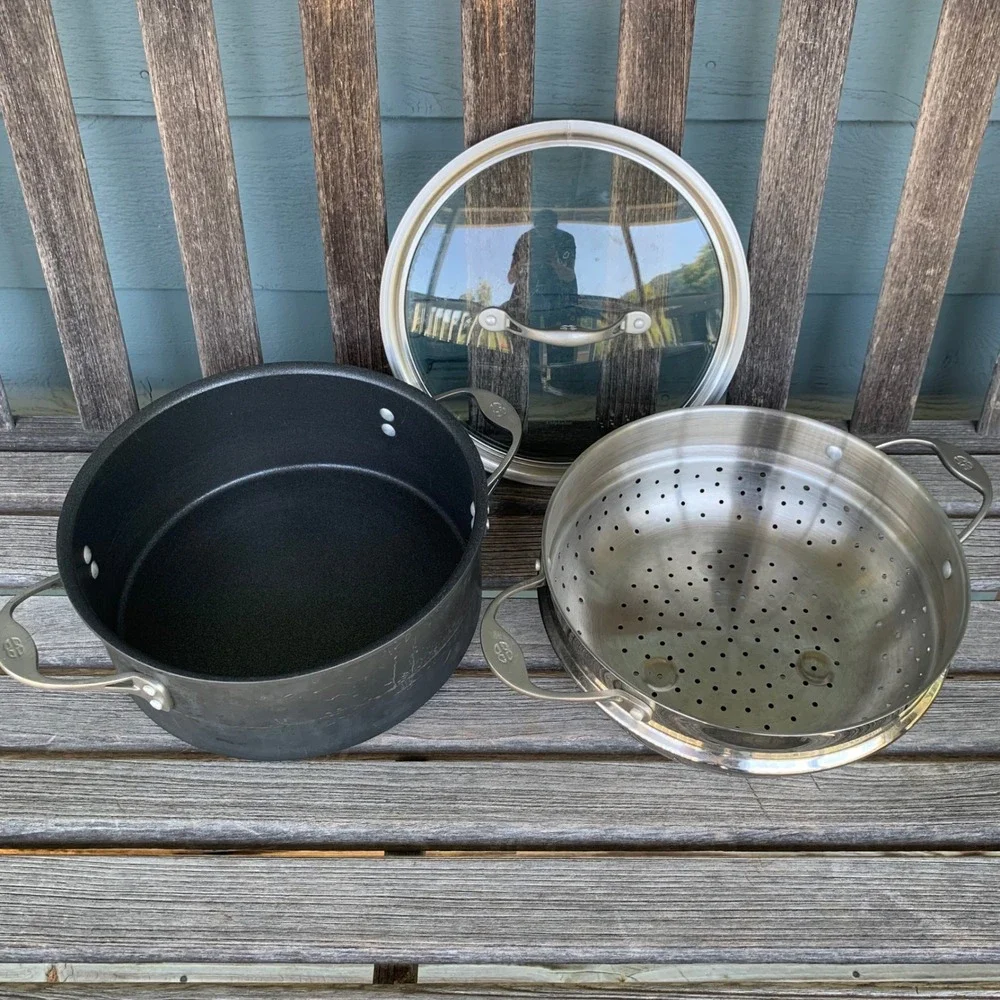 Calphalon 5 Qt Steamer Pot Set 8785 Non-Stick Dutch Oven Glass Lid Made in USA